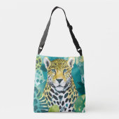 Jaguar Leopard Big Cat Blauwgroen kleuren Crossbody Tas (Achterkant)
