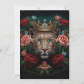 Jaguar met kroon in bloemen Schilderij Kaart (Achterkant)