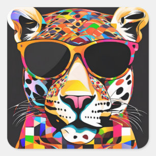 Jaguar met zonnebril vierkante sticker