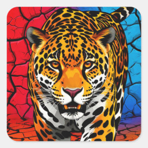 Jaguar op gebarsten aardachtergrond vierkante sticker