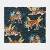 Jaguar Palms Naadloos Patroon Fleece Deken (Voorkant (Horizontaal))