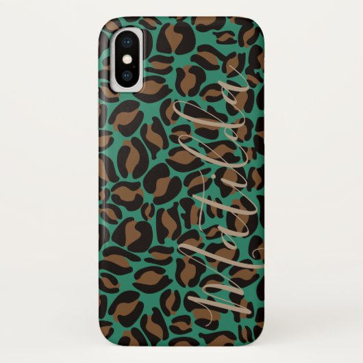 Jaguar Pattern Print Green Brown Personal Name Case-Mate iPhone Case (Achterkant)