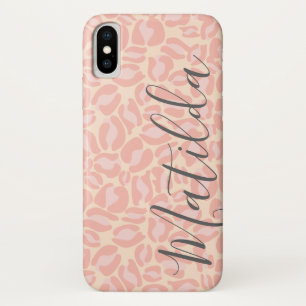 Jaguar Pattern Print Pink Pastel Persoonlijke naam iPhone X Hoesje