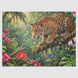 Jaguar Regenwoud Kolibries Vlinders Bloemen Tissuepapier