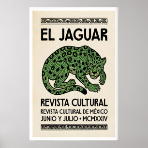 Jaguar Spirit Muurkunst, Mozaïek Lijnwerk, Beige Poster