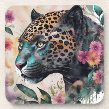Jaguar Waterverf Floral Art Drankenonderzetter