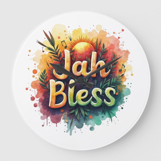 Jah Bless Reggae Watercolor Grote Klok (Voorkant)