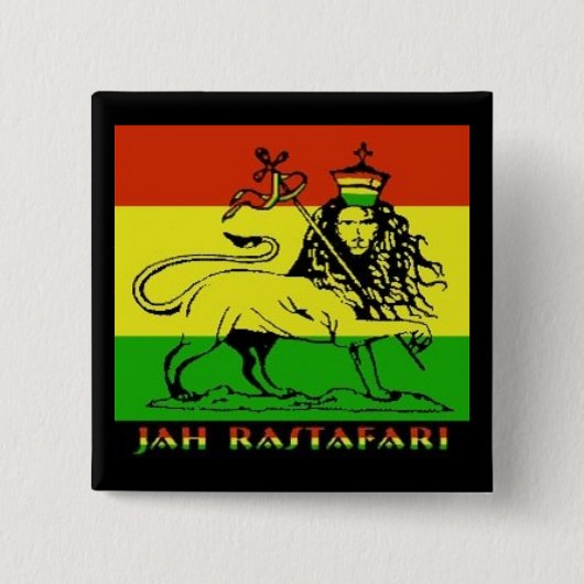 Jah Rastafari Badge Vierkante Button 5,1 Cm (Voorkant)