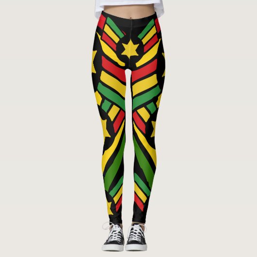 Jah Rastafari Irie Jamaïcaine Rasta Leggings (Devant)