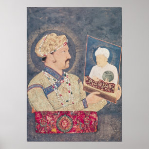 Jahangir houdt een portret van keizer Akbar Poster
