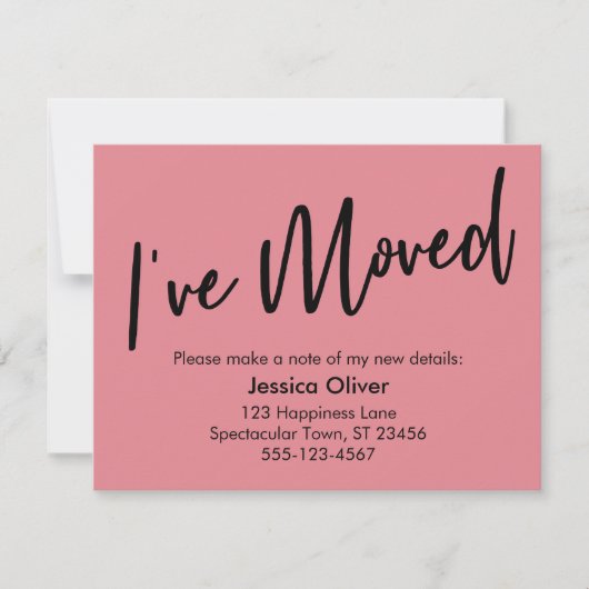 J'ai déménagé écriture moderne carte glace fraise (Devant)