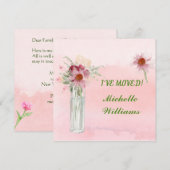 J'ai déménagé Élégant Faire-part Floral Rose (Devant / Derrière)
