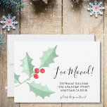 J'ai déplacé Watercolor Holly Faire-part Card<br><div class="desc">Faites connaître votre nouvelle adresse à votre famille et à vos amis grâce à cette carte simple et moderne I've Moved Faire-part Card. Il est décoré de houx aquarelle et de baies dans les tons rouge et vert. Customisez cette carte avec votre nom et votre nouvelle adresse. Parce que nous...</div>