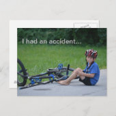 J'ai eu un accident. Carte postale Vélo Crash (Devant / Derrière)