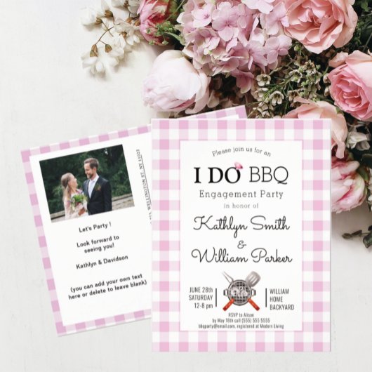 J'AI Fiançailles Photo Pink Plaid BBQ Invitation