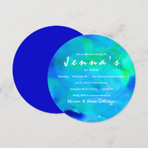 J'AI L'AQUA WATERCOLOR Invitation Bat mitzvah Rond