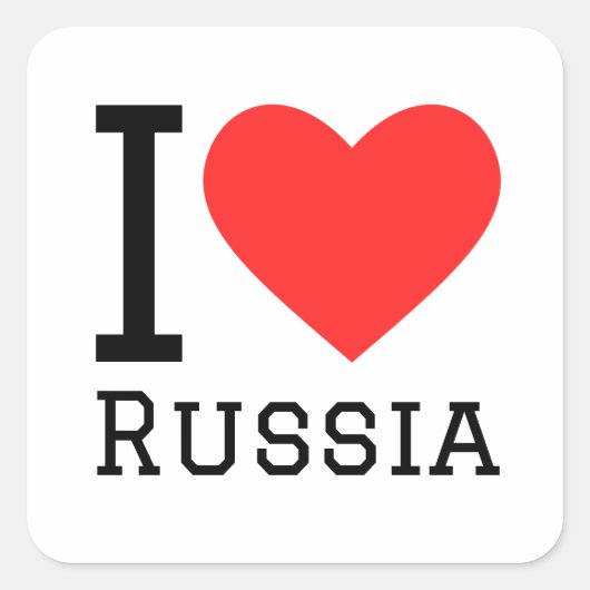 J'aime autocollant carré de Russie (Devant)
