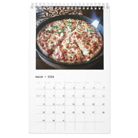 J'aime le calendrier annuel 2018 de pizza (Mar 2026)