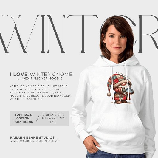 J'aime le pull à capuche unisexe Gnome d'hiver