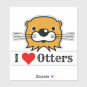 J'Aime Les Loutres. Sticker à tête de Otter (Feuille)
