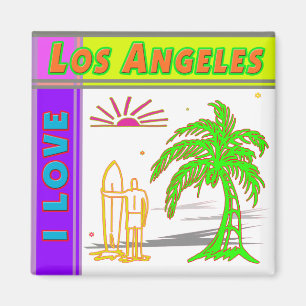 "J'AIME Los Angeles"Sun Palm Tree&Surfer#2 Magnet