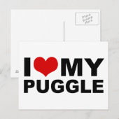 J'Aime Ma Carte Postale Puggle Red Heart (Devant / Derrière)