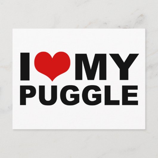 J'Aime Ma Carte Postale Puggle Red Heart (Devant)