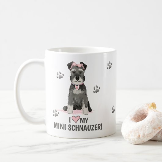 J'Aime Ma Mini Schnauzer Pink Coffee Mug (Avec donut)