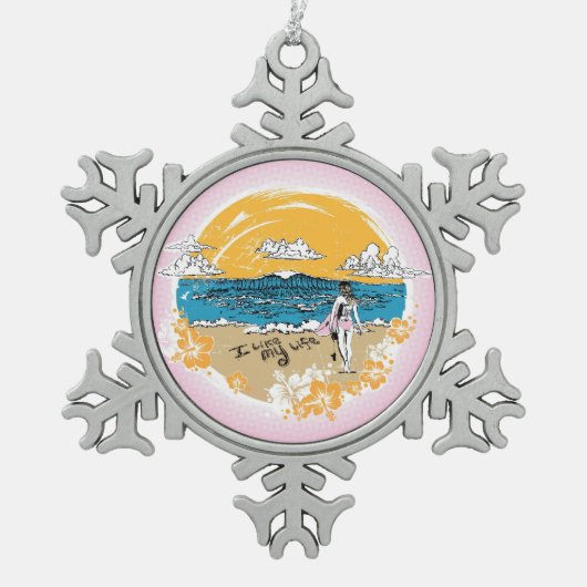 "J'aime ma vie", surf-fille ornement (Devant)