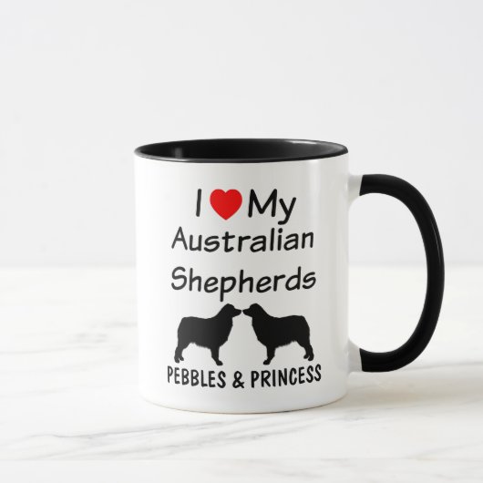 J'Aime Mes DEUX Bergers Australiens Café Mug (Droite)