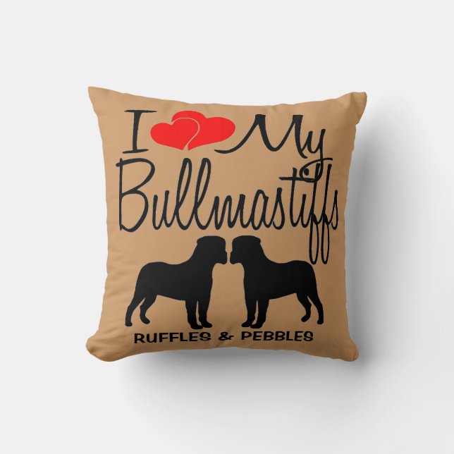 J'Aime Mes Deux Bullmastiffs Coussin de race de ch (Recto)