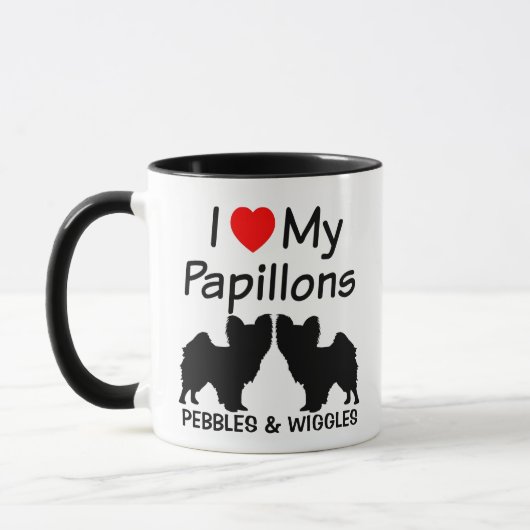 J'Aime Mes Deux Chiens Papillon Mug (Gauche)