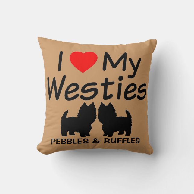 J'Aime Mes Deux Chiens Westie Coussin (Recto)