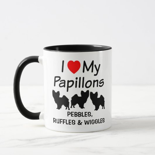 J'Aime Mes Trois Chiens Papillon Mug (Gauche)