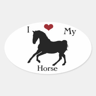 J'Aime Mon Autocollant ovale Cheval #1