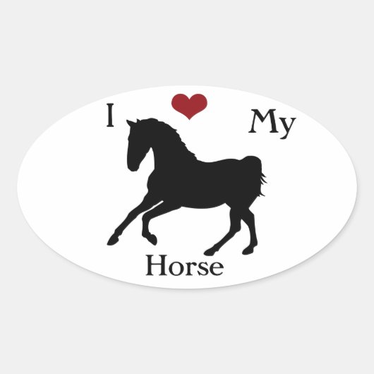 J'Aime Mon Autocollant ovale Cheval #1 (Devant)