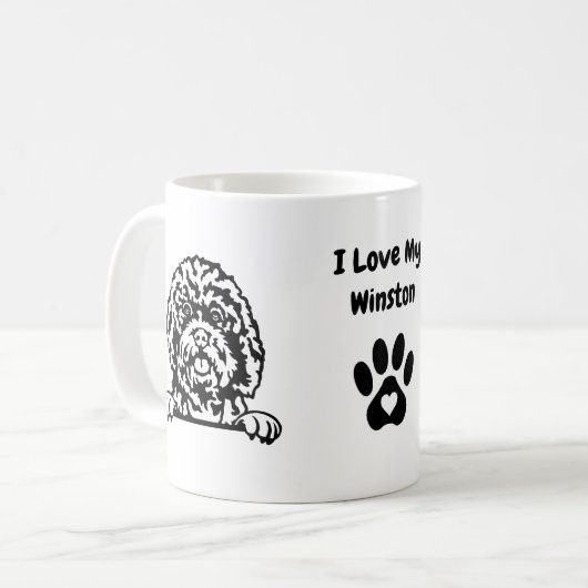 J'aime mon CAVAPOO | Nom & Mug café Empreinte de p (Devant gauche)