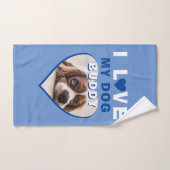 J'aime mon chien Blue Heart Photo Nom de l'animal (Serviette à main)