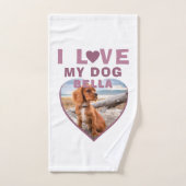 J'aime mon chien Coeur rose Nom de l'animal de com (Serviette à main)