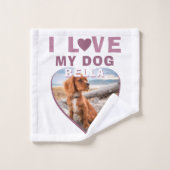 J'aime mon chien Coeur rose Nom de l'animal de com (Gant de toilette)