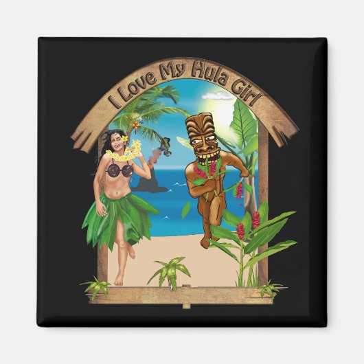 J'Aime Mon Hula Girl Tiki Magnet (Devant)