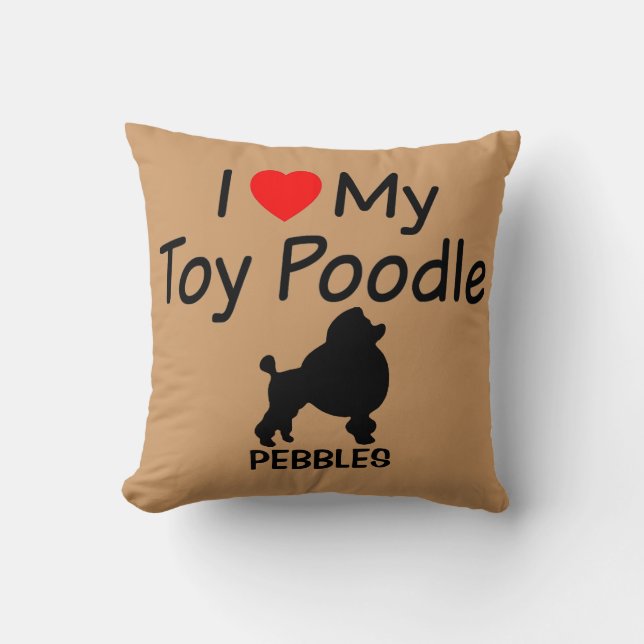 J'Aime Mon Jouet Poodle Coussin chien (Recto)