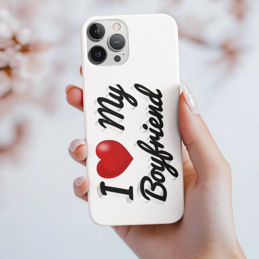 J'aime mon petit ami texte noir mignon Coque iPhon