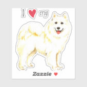 J'aime mon Sticker Vinyl Samoyed (Feuille)