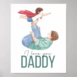 J'aime Papa Super-héros Affiche Papa et Enfant
