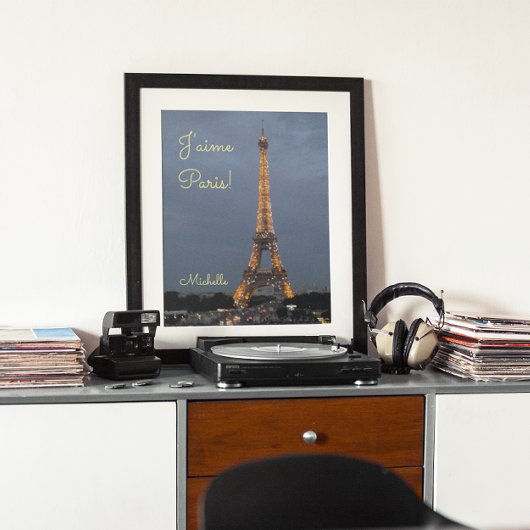 J'aime Paris Eiffeltoren bij nacht Poster