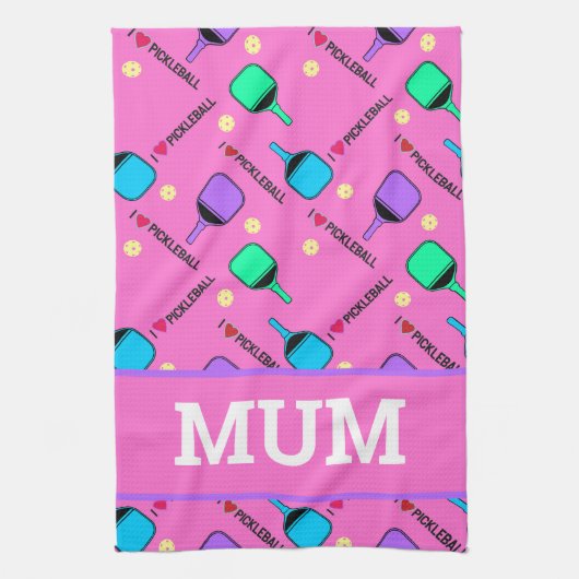 J'aime Pickleball rose serviette de cuisine (Vertical)