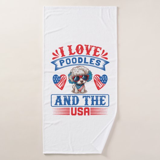 J'aime Poodles et les USA 01 (Serviette de bain)