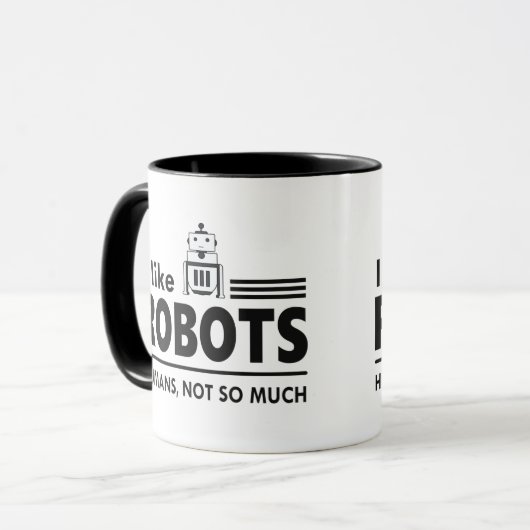 J'Aime Robots Coffee Cup, Funny Robot Mug (Devant gauche)