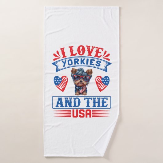 J'aime Yorkies et les USA 01 (Serviette de bain)